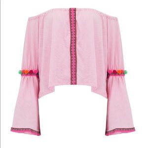 Pitusa off the shoulder pink Pom Pom crop top